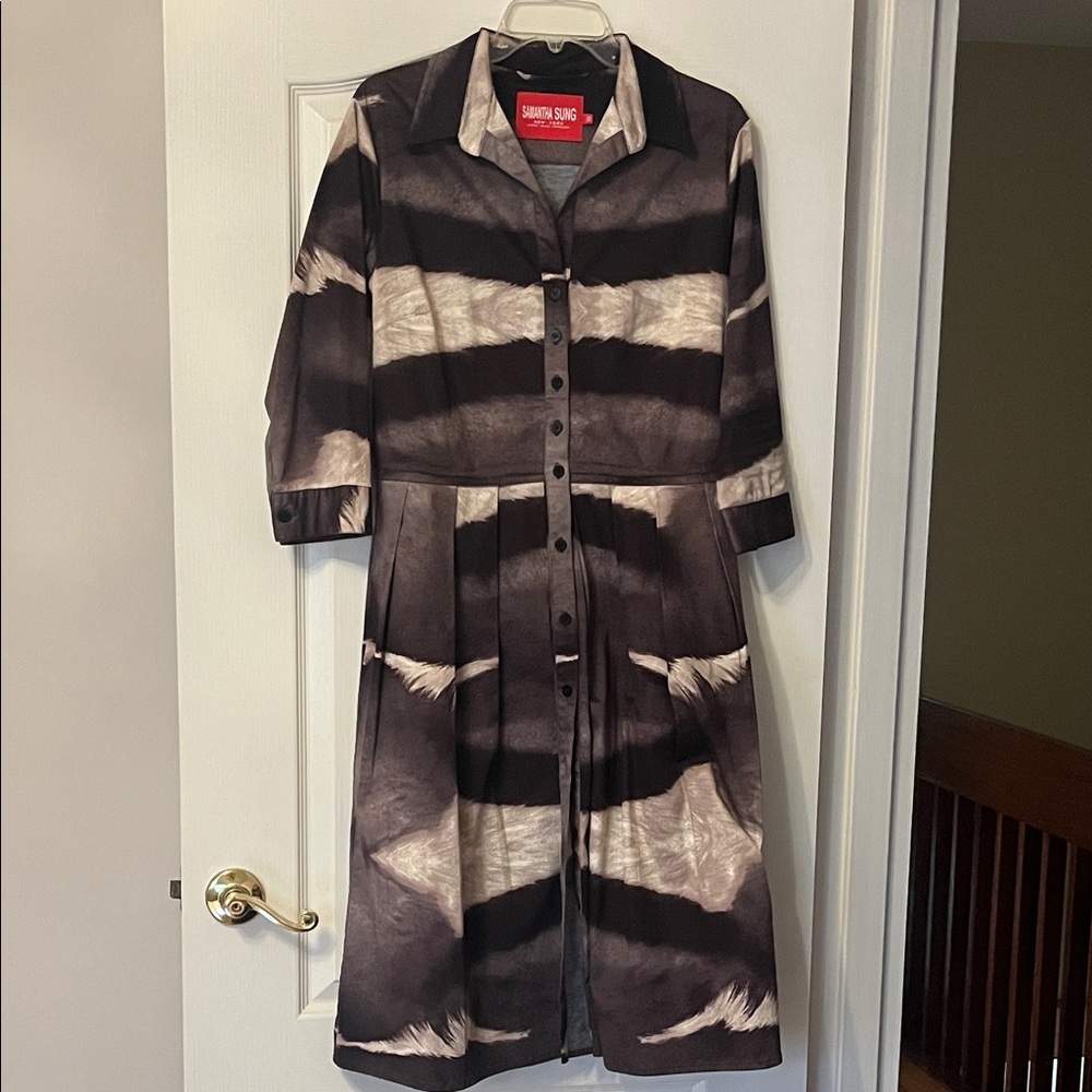 SAMANTHA SUNG Brown and Cream Collared Dress